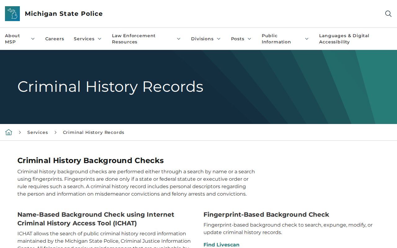 Charlevoix County warrant lookup: MSP ICHAT page stating warrant information is not available