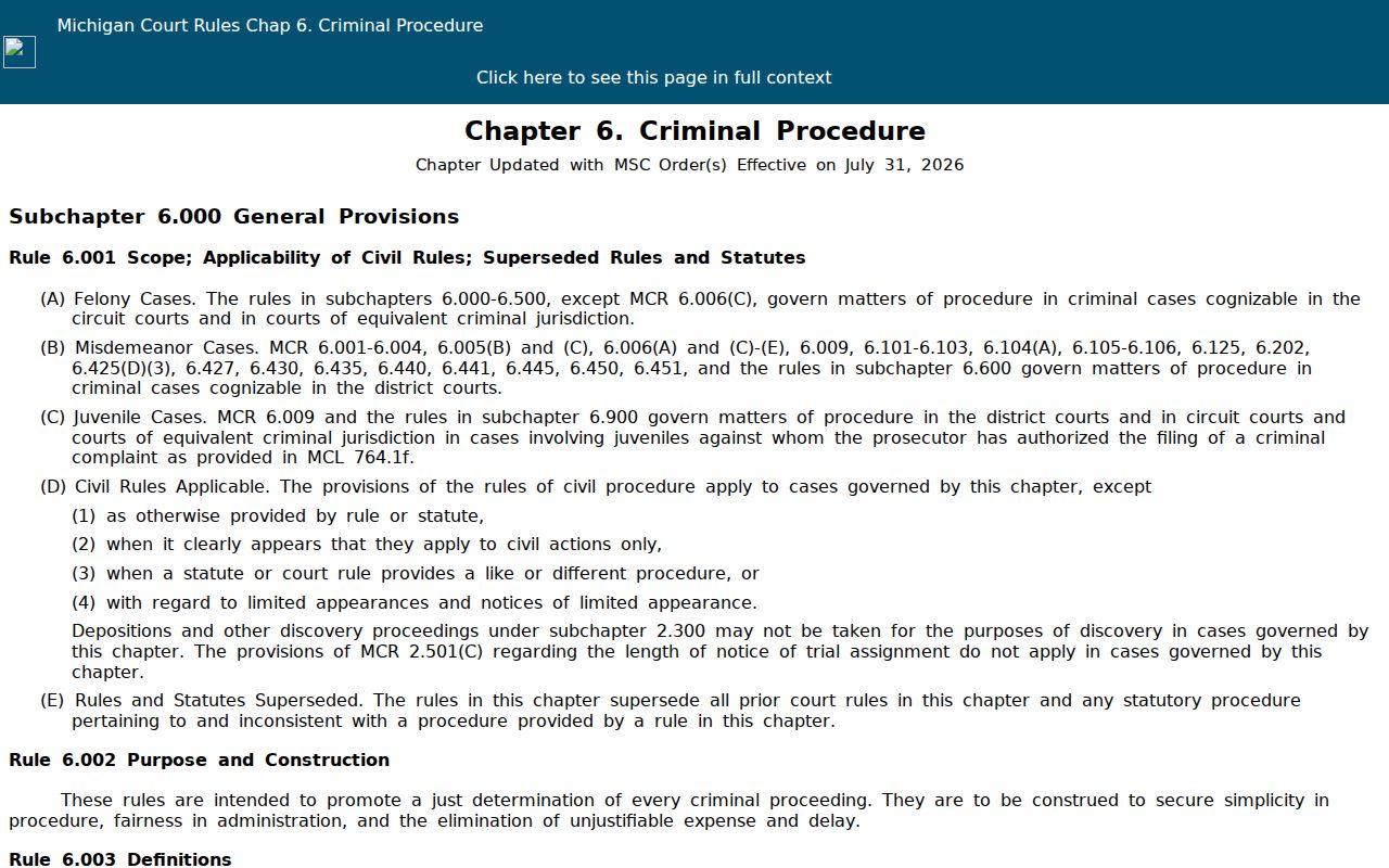 Charlevoix County bench warrant search: MCR 6.103 bench warrant rule text