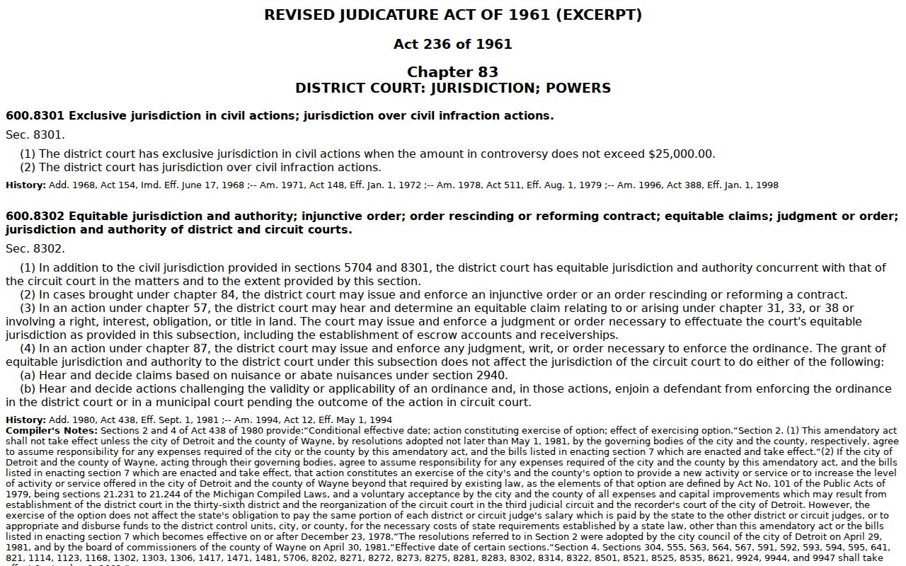 Charlevoix County municipal warrant: statutory district court jurisdiction and warrant authority
