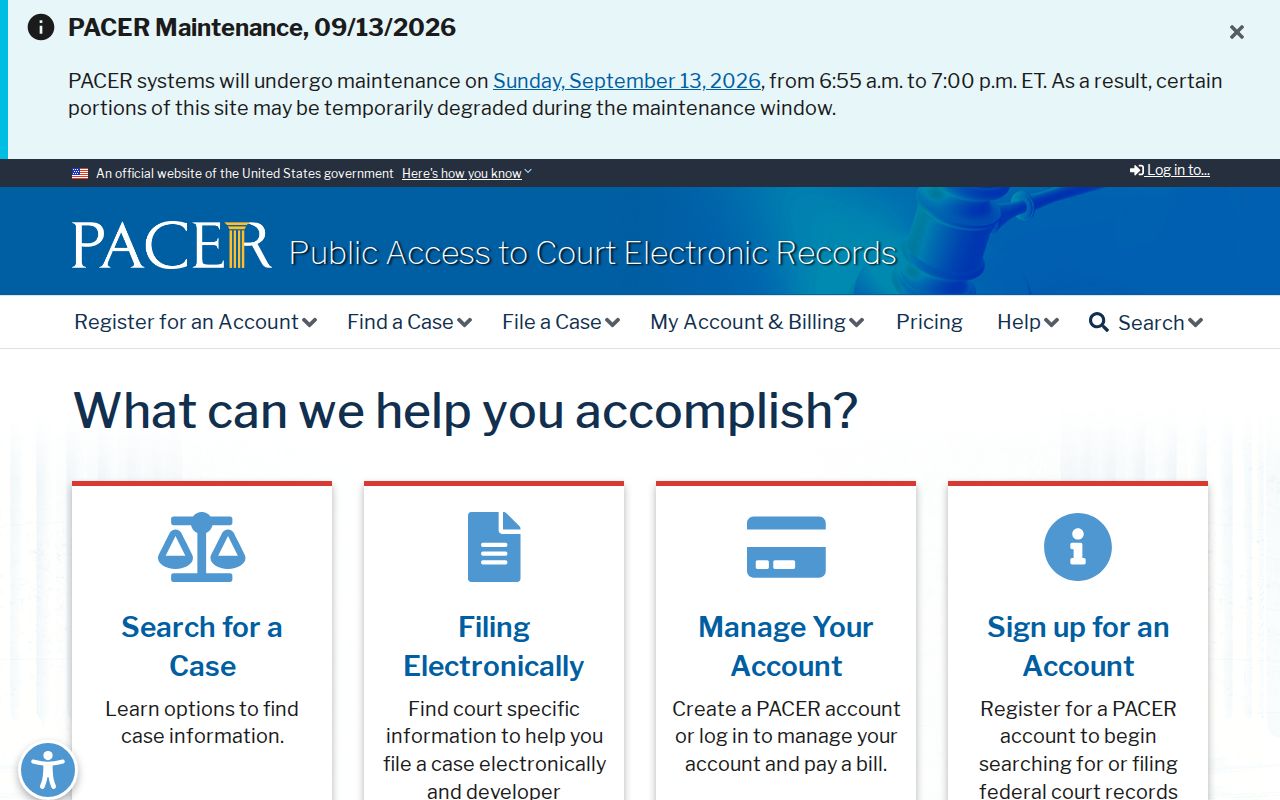 Charlevoix County arrest warrant search: PACER federal case access entry point